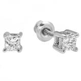 IGI CERTIFIED 0.22 Carat (ctw) 14K White Gold Princess Cut White Diamond Ladies Solitaire Stud Earrings 1/4 CT