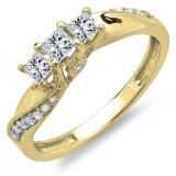 0.50 Carat (ctw) 10k Yellow Gold Princess and Round Diamond Ladies 3 Stone Swirl Engagement Bridal Ring 1/2 CT