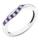 10k White Gold Princess and Round Diamond Ladies 3 Stone Swirl Engagement Bridal BAND