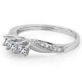 0.50 Carat (ctw) 10k White Gold Princess and Round Diamond Ladies 3 Stone Swirl Engagement Bridal Ring 1/2 CT