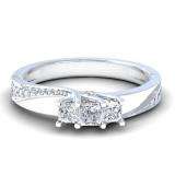 0.50 Carat (ctw) 10k White Gold Princess and Round Diamond Ladies 3 Stone Swirl Engagement Bridal Ring 1/2 CT