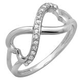 0.15 Carat (ctw) 14k White Gold Round Diamond Ladies Promise Two Double Heart Infinity Love Engagement Ring
