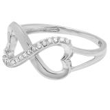 0.15 Carat (ctw) 14k White Gold Round Diamond Ladies Promise Two Double Heart Infinity Love Engagement Ring