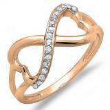 0.15 Carat (ctw) 10k Rose Gold Round Diamond Ladies Promise Two Double Heart Infinity Love Engagement Ring