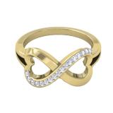 0.15 Carat (ctw) 10K Yellow Gold Round Diamond Ladies Promise Two Double Heart Infinity Love Engagement Ring