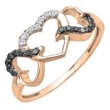 0.15 Carat (ctw) 10k Rose Gold Round Black and White Diamond Ladies Promise Three Heart Infinity Love Engagement Ring