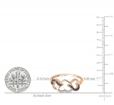 0.15 Carat (ctw) 10k Rose Gold Round Black and White Diamond Ladies Promise Three Heart Infinity Love Engagement Ring