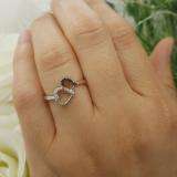 0.15 Carat (ctw) 10k White Gold Round Black and White Diamond Ladies Promise Double Heart Love Engagement Ring