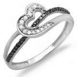 0.20 Carat (ctw) 10k White Gold Round Black and White Diamond Ladies Promise Heart Love Engagement Ring 1/5 CT