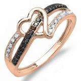 0.20 Carat (ctw) 10K Rose Gold Round Black and White Diamond Ladies Promise Heart Love Engagement Ring 1/5 CT