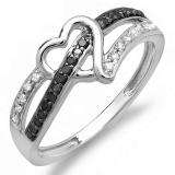 0.20 Carat (ctw) 10K White Gold Round Black and White Diamond Ladies Promise Heart Love Engagement Ring 1/5 CT
