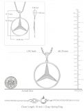 0.34 Cttw Round White Diamond Mercedes Logo Pendant Necklace with 18 inch Silver Chain for Men in 925 Sterling Silver