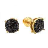 0.25 Carat (ctw) 18K Gold Plated Sterling Silver Round Black Diamond Ladies Stud Earrings 1/4 CT