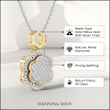 Women's Round White Natural Diamond Flower Vintage Style Pendant Necklace | 0.25 Carats | I1-I2 Clarity, I-J Color | Real 18K Yellow Gold | 18 inch Silver Chain