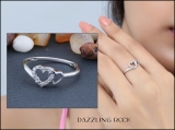0.10 Carat (ctw) Sterling Silver Round White Diamond Ladies Promise Double Heart Love Engagement Ring