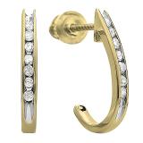0.15 Carat (ctw) 14K Yellow Gold Round White Diamond Ladies Fancy J Shaped Hoop Earrings