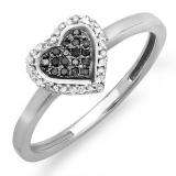 0.15 Carat (ctw) Sterling Silver Round Black and White Diamond Ladies Promise Heart Love Engagement Ring