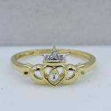 0.03 Carat (ctw) 10k Yellow Gold Round Diamond Ladies Bridal Promise Irish Love and Friendship Band Claddagh Heart Shape Ring
