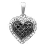 0.15 Carat (ctw) Sterling Silver Round Black and White Diamond Ladies Heart Pendant