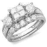 1.86 Carat (ctw) 14k White Gold Princess & Round Diamond Ladies Bridal Ring Set Engagement with Matching Band