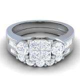 1.86 Carat (ctw) 14k White Gold Princess & Round Diamond Ladies Bridal Ring Set Engagement with Matching Band