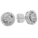0.40 Carat (ctw) Round White Diamond Cluster Earrings Look of 1 CT each 14K White Gold
