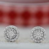 0.40 Carat (ctw) Round White Diamond Cluster Earrings Look of 1 CT each 14K White Gold