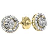 0.40 Carat (ctw) 14K Yellow Gold Round Cut Diamond Round Shape Cluster Earrings Look of 1 CT each