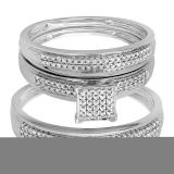 0.50 Carat (ctw) 14k White Gold Round Diamond Men's & Women's Micro Pave Engagement Ring Trio Bridal Wedding Band Set 1/2 CT
