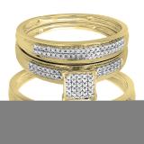 0.50 Carat (ctw) 14K Yellow Gold Round Diamond Men's & Women's Micro Pave Engagement Ring Trio Bridal Wedding Band Set 1/2 CT