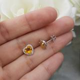 1.75 Carat (ctw) 10K White Gold Heart Shape Citrine & Round Cut Diamond Ladies Halo Stud Earrings