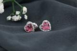 1.65 Carat (ctw) 18K White Gold Heart Cut Pink Tourmaline & Round White Diamond Ladies Heart Shaped Halo Stud Earrings