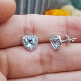 2.25 Carat (ctw) 10K White Gold Heart Shape Blue Topaz & Round Cut Diamond Ladies Halo Stud Earrings