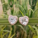 2.25 Carat (ctw) 10K White Gold Heart Shape Blue Topaz & Round Cut Diamond Ladies Halo Stud Earrings