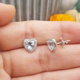 2.25 Carat (ctw) 10K White Gold Heart Shape Blue Topaz & Round Cut Diamond Ladies Halo Stud Earrings