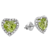 1.65 Carat (ctw) 14k White Gold Heart Cut Green Peridot & Round Diamond Ladies Halo Stud Earrings