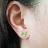 1.65 Carat (ctw) 14k White Gold Heart Cut Green Peridot & Round Diamond Ladies Halo Stud Earrings