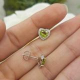 1.65 Carat (ctw) 10k White Gold Heart Cut Green Peridot & Round Diamond Ladies Halo Stud Earrings