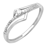 0.10 Carat (ctw) 10k White Gold Round Diamond Wave Ladies Bridal Promise Engagement Ring 1/5 CT