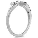 0.15 Carat (ctw) 10k White Gold Round Black Diamond Ladies Promise Double Heart Love Engagement Ring