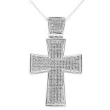 Round White Diamond Micro Pave Mens Hip Hop Religious Cross Pendant (0.50 ctw., Color I-J, Clarity I2-I3) | 925 Sterling Silver