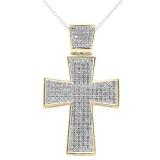 Round White Diamond Micro Pave Mens Hip Hop Religious Cross Pendant (0.50 ctw., Color I-J, Clarity I2-I3) | 18K Yellow Gold Plated Sterling Silver
