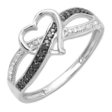 0.20 Carat (ctw) 14K White Gold Round Black and White Diamond Ladies Promise Heart Love Engagement Ring 1/5 CT