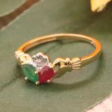 0.60 Carat (ctw) 10k Yellow Gold Round Diamond and Green Emerald & Ruby Ladies Bridal Promise Irish Love and Friendship Band Claddagh Pear Shape Ring