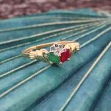 0.60 Carat (ctw) 10k Yellow Gold Round Diamond and Green Emerald & Ruby Ladies Bridal Promise Irish Love and Friendship Band Claddagh Pear Shape Ring