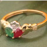 0.60 Carat (ctw) 10k Yellow Gold Round Diamond and Green Emerald & Ruby Ladies Bridal Promise Irish Love and Friendship Band Claddagh Pear Shape Ring