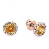 0.35 Carat (ctw) 10k Rose Gold Round Deep Yellow Citrine & Diamond Halo Stud Earrings