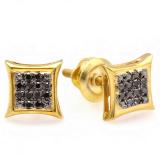 0.10 Carat (ctw) 14K Yellow Gold Black Round Diamond Micro Pave Setting Kite Shape Stud Earrings 1/10 CT