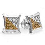 0.25 Carat (ctw) Sterling Silver White & Yellow Round Diamond Micro Pave Setting Kite Shape Stud Earrings