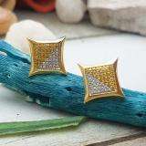 0.25 Carat (ctw) 18K Yellow Gold Plated Sterling Silver White & Yellow Round Diamond Micro Pave Setting Kite Shape Stud Earrings